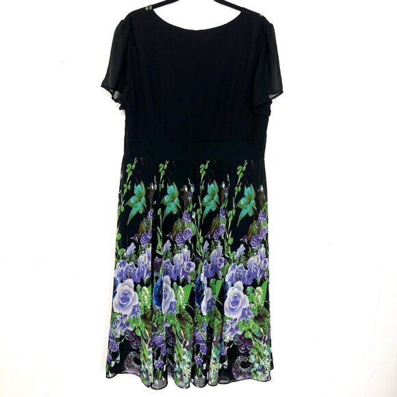 NWT Tendency Fit & Flare Midi Dress Black Purple Green Flutter Sleeve XL mc - Picture 5 of 6